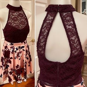 City Studio Women’s Sleeveless Lace Floral Open Back Cocktail Party Dress SZ S